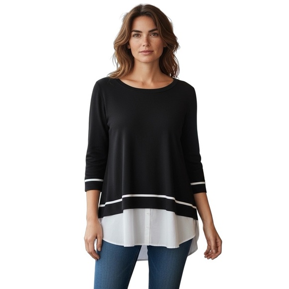Elegant Black and White Layered Look Tunic Sweater Woman’s Size 2X NWT - Picture 4 of 12